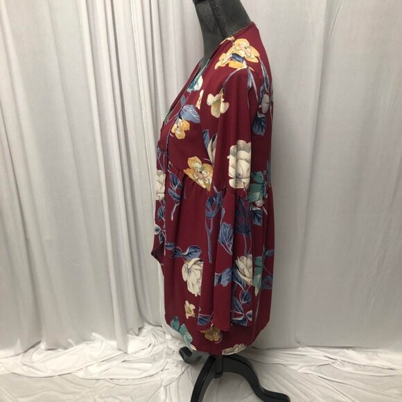 Peach Love California Cardigan Size Small Medium Maroon Floral Open Front Jacket - Picture 3 of 7